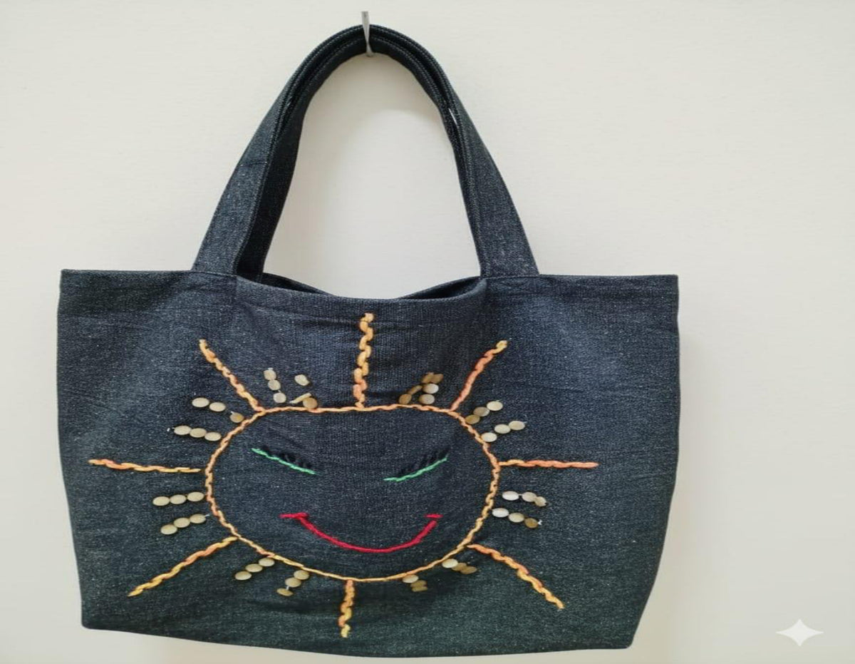 Hand-Embroidered Fabric Tote Bag