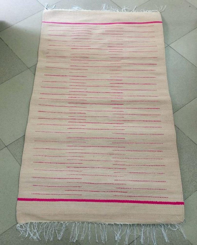Handwoven Kilim – Blush with Fuchsia Lines