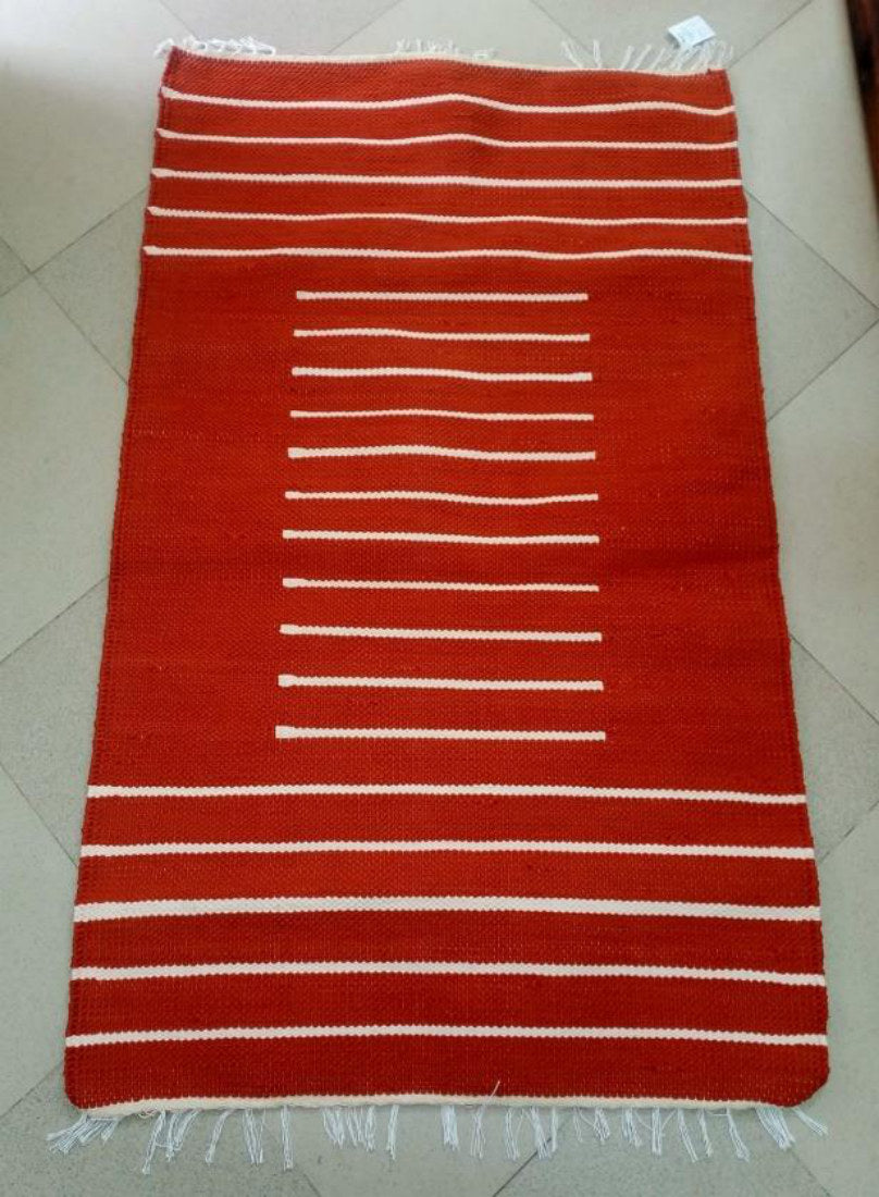 Handwoven Kilim – Rust with White Stripes