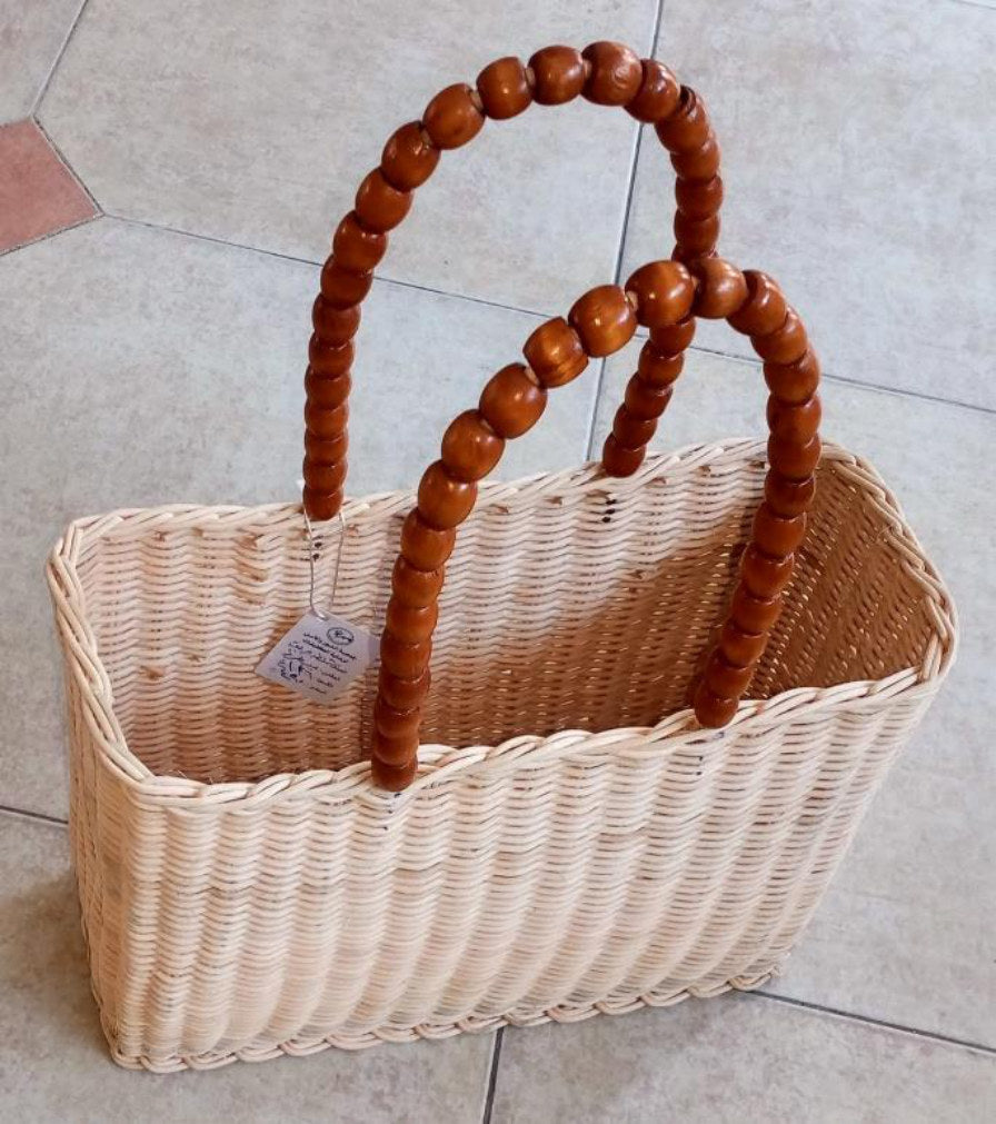 Wicker Bag with Wooden Bead Handles